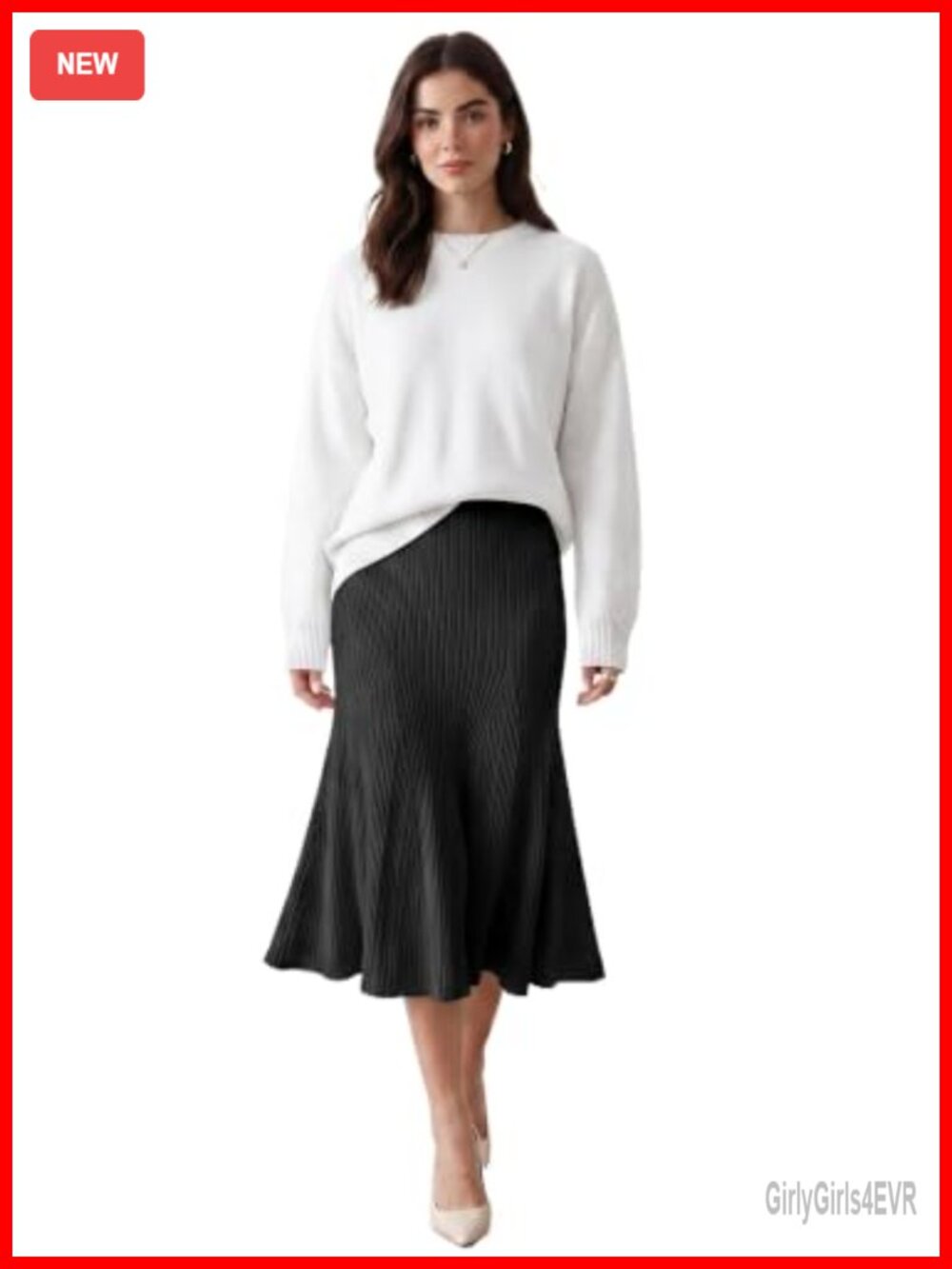 Ribbed Knit Fishtail Hem Maxi Sweater Skirt High Elastic Waist